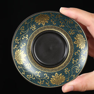 Traditional Lotus Chinese Tea Bowl Gaiwan | Black Lid Bowl Saucer Set