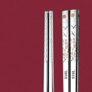 Floral Metal Chopsticks | Chinese Korean Titanium-Plated Stainless Steel - 1 Pc