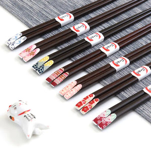 Colorful Tip Wooden Chopsticks | Japanese Dark Wood Luxury Chopstick - 1 Pair