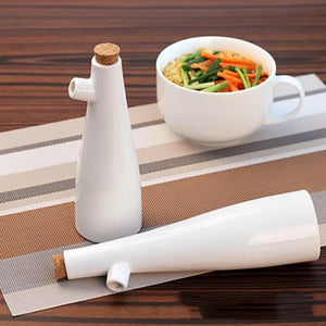 White Ceramic Soy Sauce Bottle | Japanese Porcelain Tall Dispenser - 1 Pc