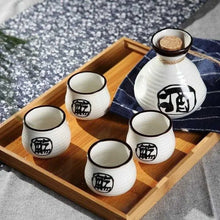 Load image into Gallery viewer, White Vintage Ceramic Sake Bottle Tokkuri Pot with 4 Sake Cup Set for Japanese Wine - 1 Set