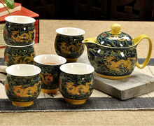 Load image into Gallery viewer, Luxury Dragon Chinese Tea Set | GongFu Ceramic Porcelain Ceremony - 7 Pc