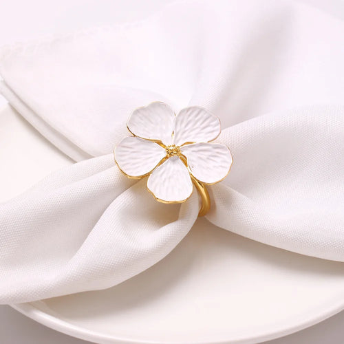 Gold & Silver Plum Blossom Napkin Rings | Dinner Party Cuff - 6 PC Set