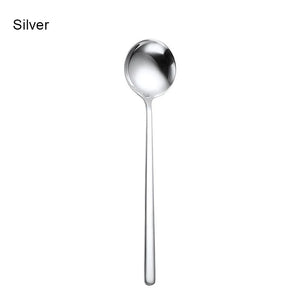 Gold & Silver Korean Asian Soup Spoon | Long Handle Metal Tableware - 1 Pc