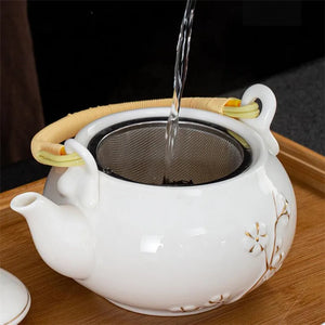 Exquisite White Ceramic Chinese Tea Set | Porcelain Teapot Cups - 7 pcs