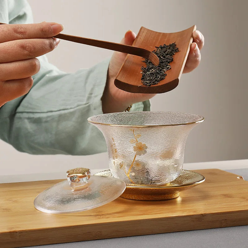 Japanese Glass Transparent Gaiwan Tea Cup | Bowl Lid Saucer