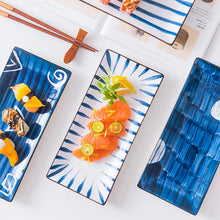 Load image into Gallery viewer, Modern Blue Sushi Plates | Rectangular Japanese Ceramic Sushi Serving Plates - 1 Pc