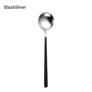 Gold & Silver Korean Asian Soup Spoon | Long Handle Metal Tableware - 1 Pc