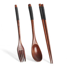 Load image into Gallery viewer, Handmade Japanese Natural Wood Chopsticks Spoon Fork Tableware - 1 Set