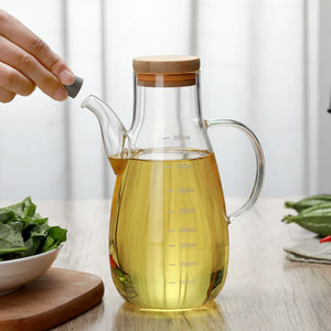 Large Vinegar and Oil Bottle Dispenser with Spout and Bamboo Lid - 1 Pc