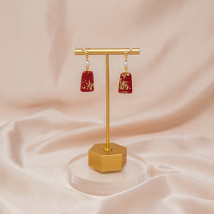 Red & Gold 18K Plated Pearl Earrings | Chinese New Year Gift - 1 Pair