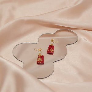 Red & Gold 18K Plated Pearl Earrings | Chinese New Year Gift - 1 Pair