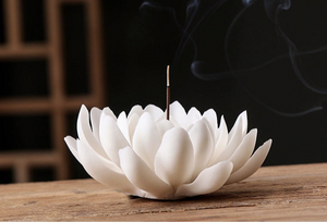 Ceramic White Lotus Incense Holder | Chinese Flower Stick Burner - 1 Pc