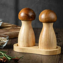 Load image into Gallery viewer, Cute Wooden Mushroom Pepper Grinder Mills Shakers with Tray - 3 Pc Set