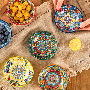 Bright Colorful Bohemian Ceramic Small Soy Sauce Dish - 3 Pc Set