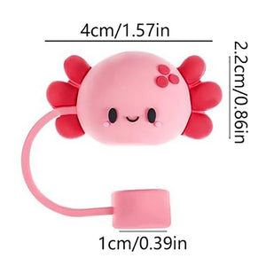 Pink Axolotl Straw Toppers | Salamander Silicone Cup Covers - 1 Pc