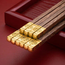 Load image into Gallery viewer, Premium Gold Fortune Wood Luxury Chinese Chopsticks - 5/10 Pair Set