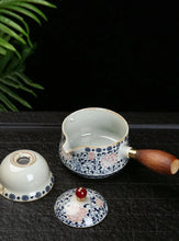 Load image into Gallery viewer, Wooden Kyusu Handle Chinese Tea Set | Ceramic Travel Cups Pot Bamboo Tray