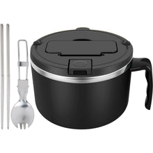 Load image into Gallery viewer, Black Instant Ramen Pot with Handle | Microwave Hot Pot Cooking Crockpot with Utensils - 1 Set