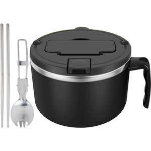 Black Instant Ramen Pot with Handle | Microwave Hot Pot Cooking Crockpot with Utensils - 1 Set