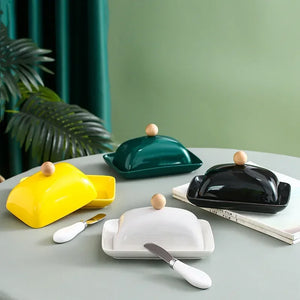 Cute Unique Ceramic Butter Dish with Lid and Butter Knife - 1 Set