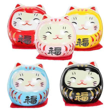 Load image into Gallery viewer, Cute Lucky Cat Daruma Doll | Japanese Ceramic Mini Figurine Wish Toys - 5 Pc Set