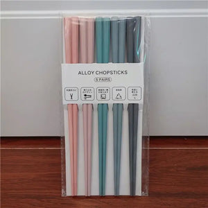 Blue Japanese Multicolor Chopsticks Set | Luxury Alloy - 5 Pairs