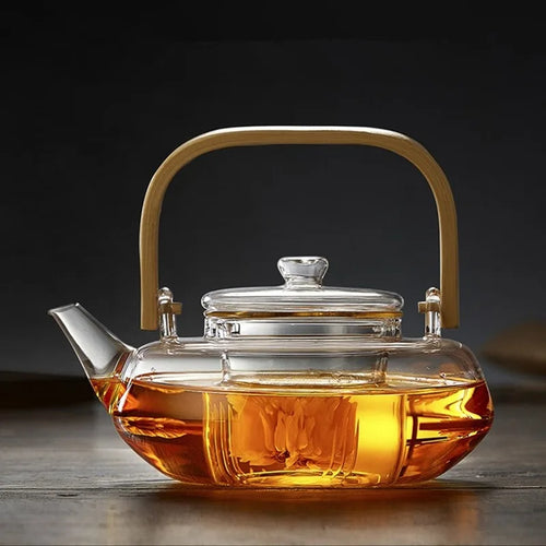 Glass Teapot On Stove with Bamboo Handle | Borosilicate Tea Kettle - 1 Pc