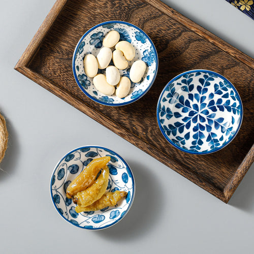 Mini Ceramic Soy Sauce Dish | Blue & White Dipping Bowls - 6 Pc Set