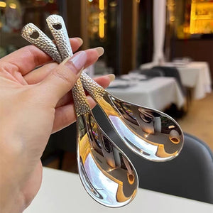 Hammer Texture Asian Soup Spoons | Large Stainless Steel Cutlery - 1 Pc