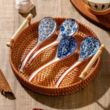 Load image into Gallery viewer, Blue &amp; White Asian Soup Spoons | Red Japanese Ceramic - 4 PC set