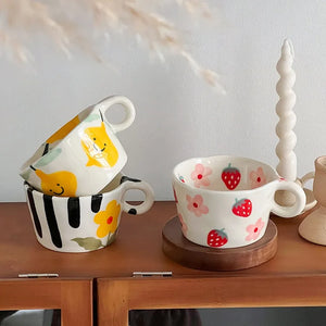 Daisy Flower Painted Cute Coffee Mugs | Ceramic Cups - 1 Pc