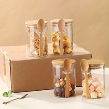 Load image into Gallery viewer, Glass Spice Jars Set with Spoon | Tea Canister With Sealed Bamboo Lid