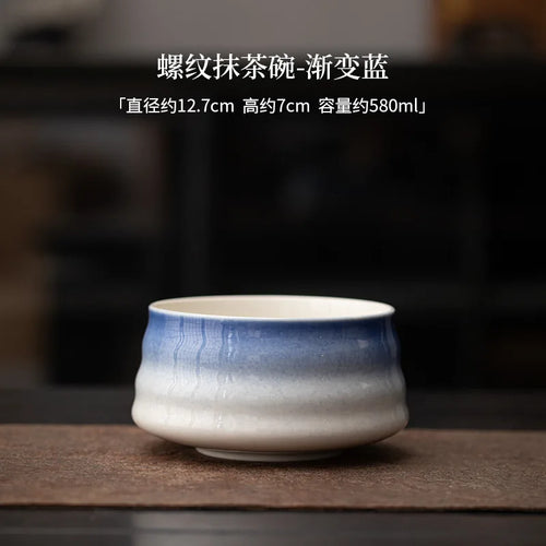 Blue White Ceramic Matcha Bowl | Glossy  Japanese Chawan - 1 Pc