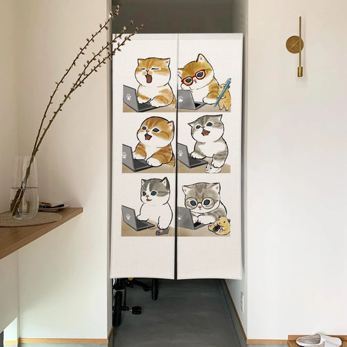 Group of Cats Noren Curtain | Cute Japanese Doorway Curtain Cartoon Kitty - 1 PC