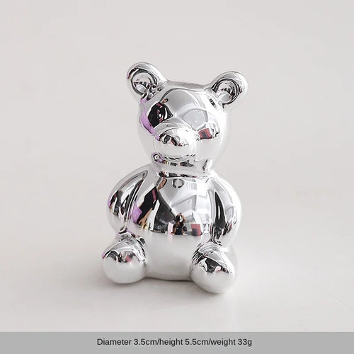 Cute Silver Bear Ring Holder | Ceramic Jewelry Rack - 1 Pc