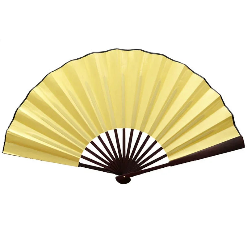 Yellow Folding Silk Chinese Hand Fan | Cloth Handheld Bamboo - 1 Pc