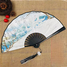 Load image into Gallery viewer, White Fox Silk Chinese Fan | Traditional Bamboo Folding Fans - 1 Pc