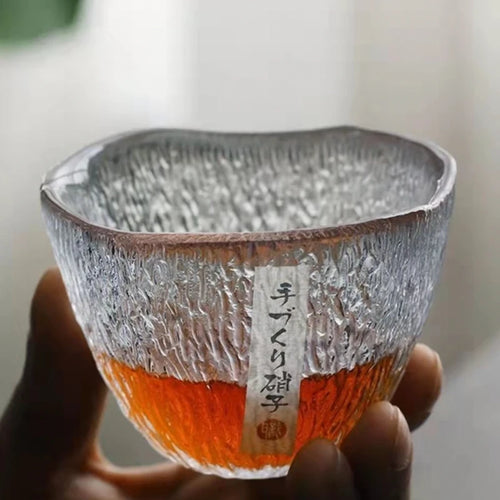 Round Japanese Whiskey Glass | Textured Spirit Cup for Scotch Liquor - 1 Pc