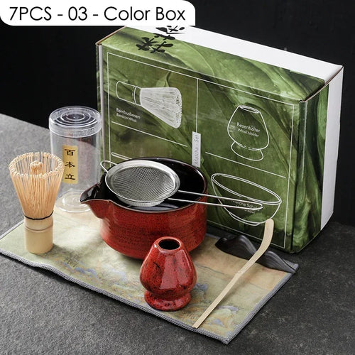 Red Matcha Set | Bowl, Scoop Whisk Towel Holder and Sifter - 7 Pc