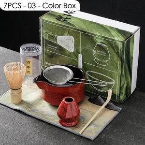 Red Matcha Set | Bowl, Scoop Whisk Towel Holder and Sifter - 7 Pc