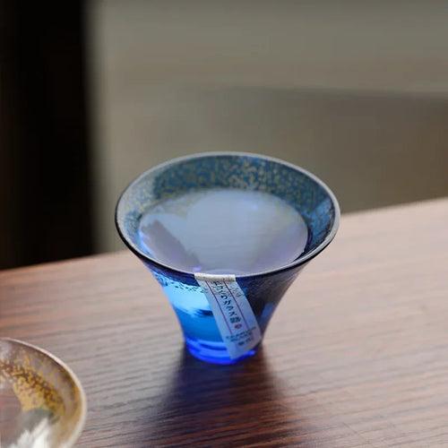 Blue Crystal Glass Sake Cup | Delicate Japanese Handmade Hagi Ochoko for Rice Wine - 1 Pc