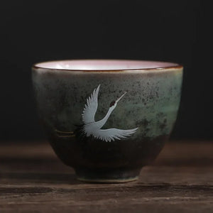 Flying Crane Japanese Tea Cups | Ceramic Animal Inspired Asian Drinkware - 1 Pc