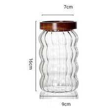 Load image into Gallery viewer, Wavy Glass Spice Jars with Wood Lid | Sealed Storage for Tea Coffee - 1 Pc