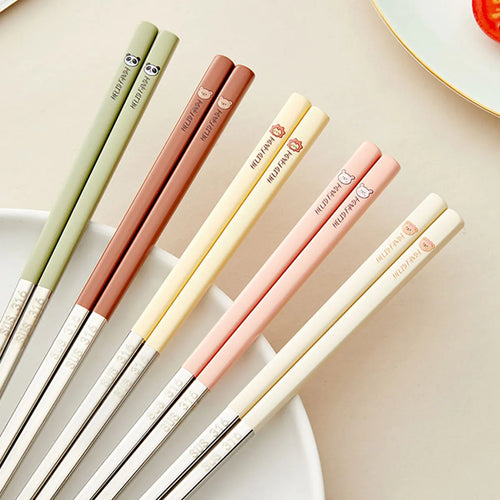 Cute Colorful Animal Korean Metal Chopsticks for Family Kids | 5 Pair Set