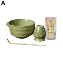 Load image into Gallery viewer, Green Japanese Matcha Set| Chawan Bowl with Bamboo Whisk Scoop and Holder - 4 Pc