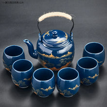 Load image into Gallery viewer, Blue &amp; Gold Glaze Chinese Tea Set | 1 Teapot 6 Tea Cups