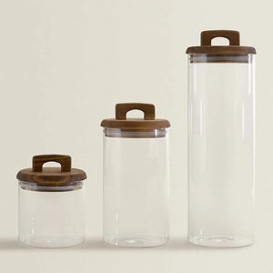 Large Glass Spice Jars with Handle Lid | Clear Food Storage Tea Canister - 1 Pc