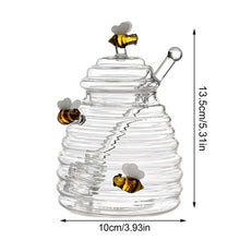 Load image into Gallery viewer, Bees &amp; Glass Honey Jar with Dipper | Storage Container and Lid - Set