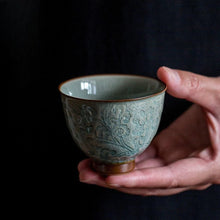 Load image into Gallery viewer, Lotus Chinese Tea Cup | Embossed Crackle Glaze Ceramic Master Cup – 95ml